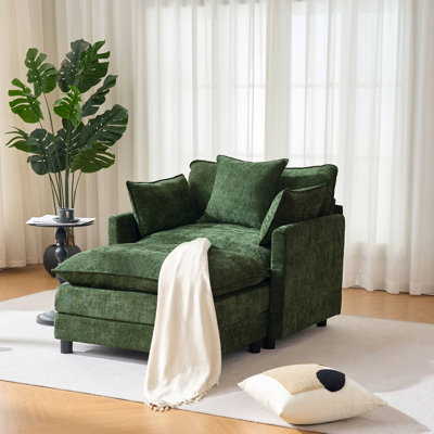 Fauteuil d'appoint rembourré en chenille de 39,4 po avec repose-pieds, fauteuil de lecture pour chambre à coucher 39,4 po