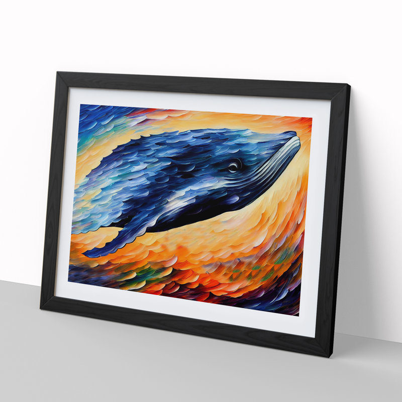 Whale Painting Abstract - Framed Print, Black Framed, 46cm H x 64cm W x 2cm D