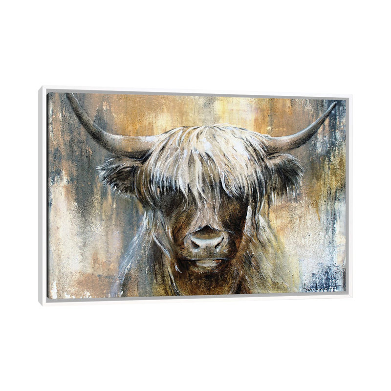 Highland Cow I, encadrée par Studio Paint-Ing, impression, H 18 po x l 26 po x P 1,5 po, Toile encadrée flottée blanche
