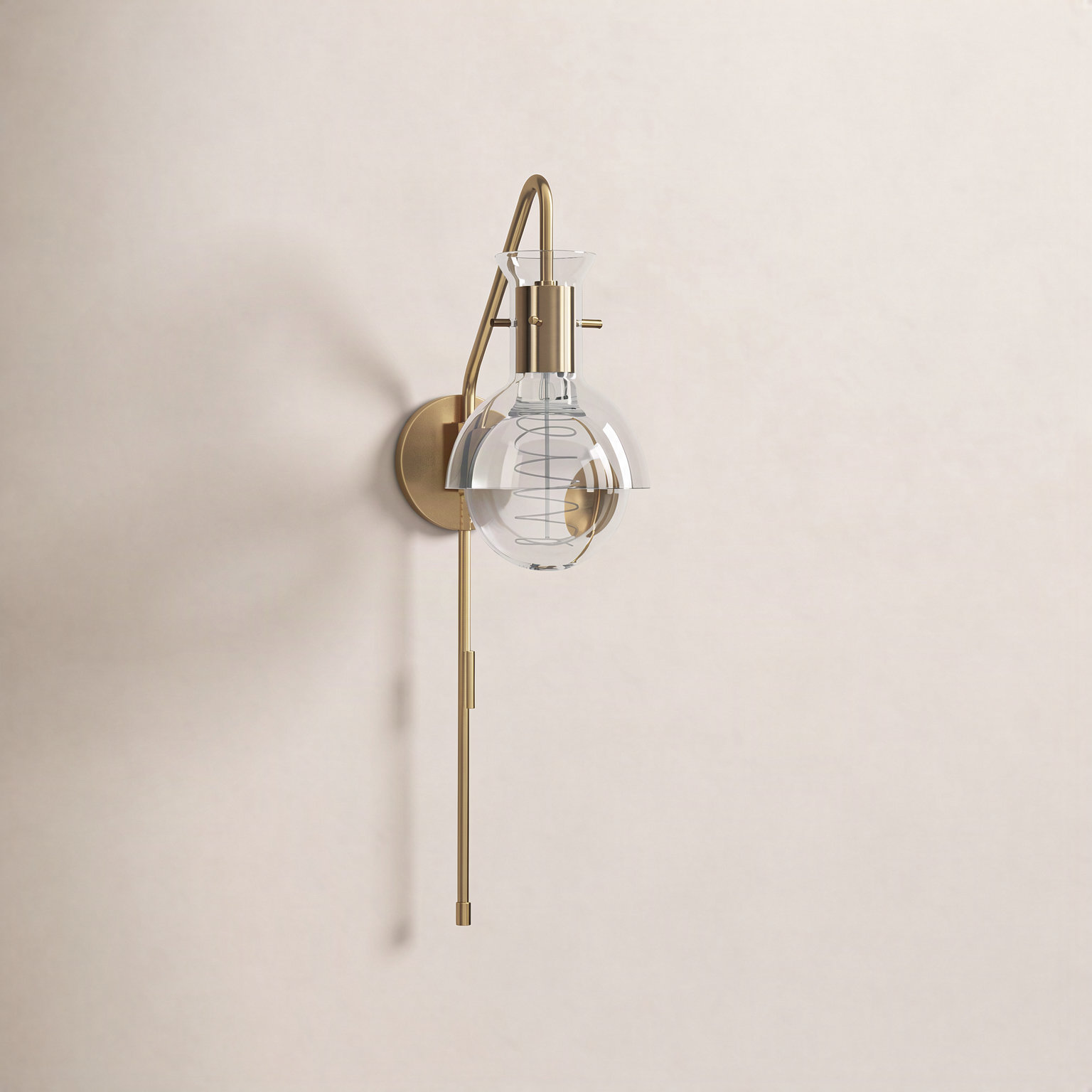 Luke Single Light Glass Dimmable Armed Sconce, Aged Brass