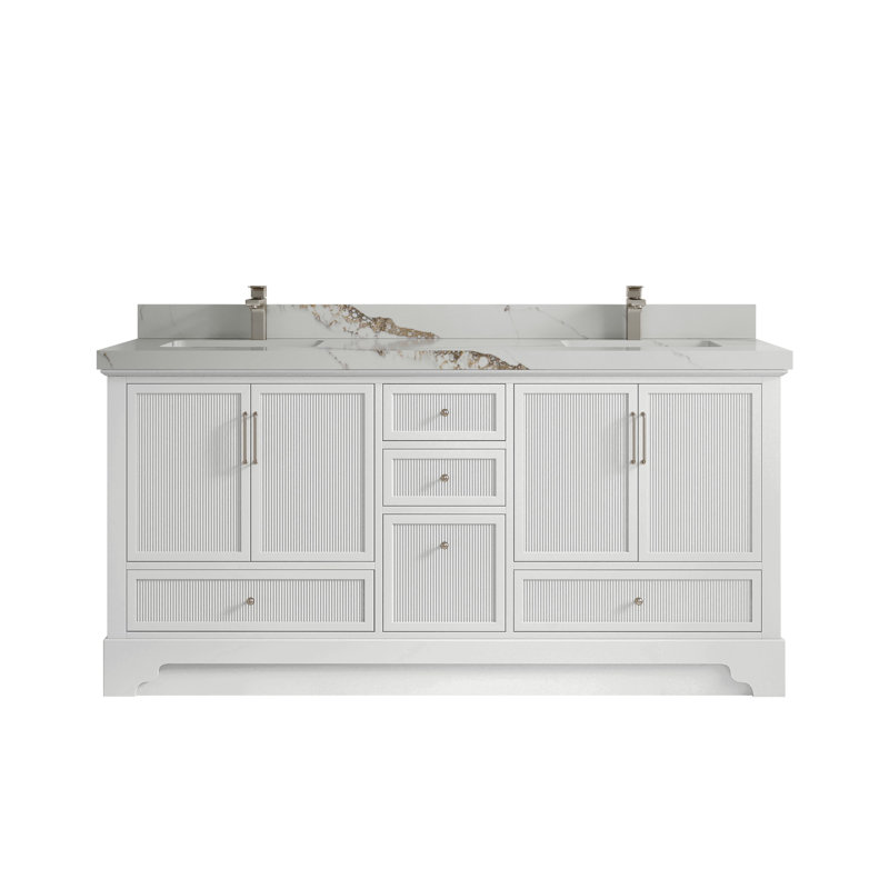 Ensemble de meuble-lavabo double 72 po Alys (option de poignées), Or Calacatta