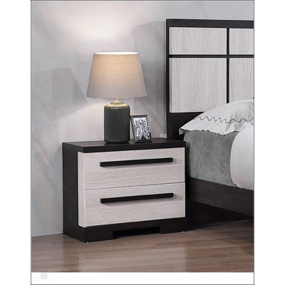 Contemporary 2-Drawer Storage Nightstand In Chalk And Black Finish, Perfect For Modern Bedrooms
