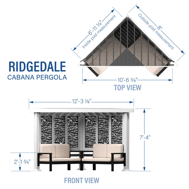 White Galvanized Steel Cabana Pergola with Canopy and Seating