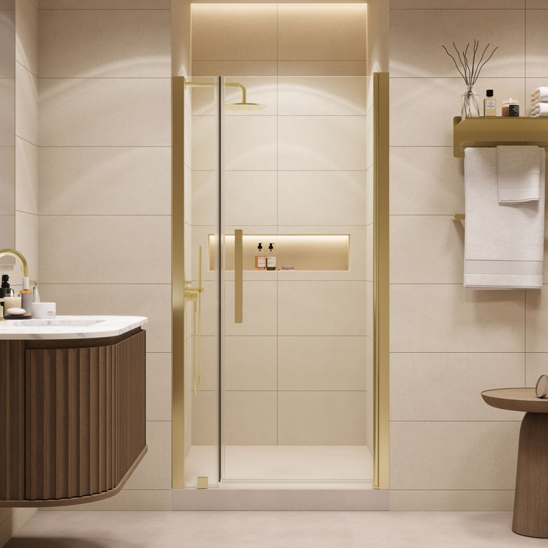 OVE Decors Pasadena 37 3/8 To 39 3/8 In. W X 72 In. H Alcove Frameless Pivot Shower Door In , 2025, Brushed Gold