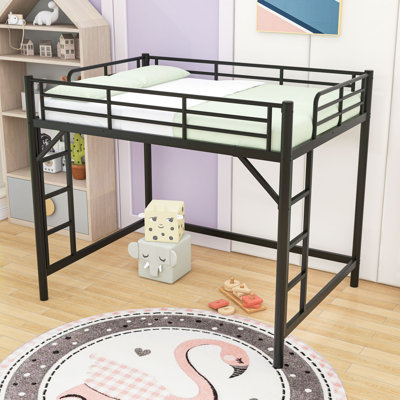 Metal Loft Bed with Guardrails