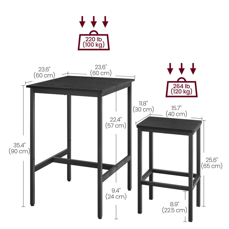 Bar Table And Chairs Set, Black