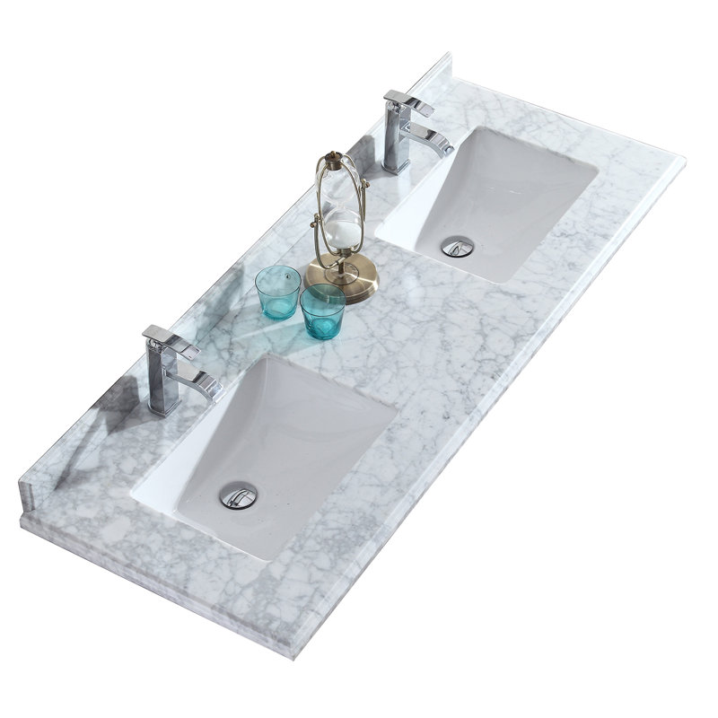 Plateau de meuble-lavabo double 61 "avec lavabo, Blanc / Gris