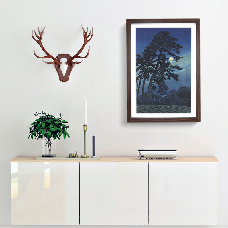 Moon at Magome by Hasui Kawase - Framed Print, 48cm H x 36cm W x 2cm D, Walnut Framed