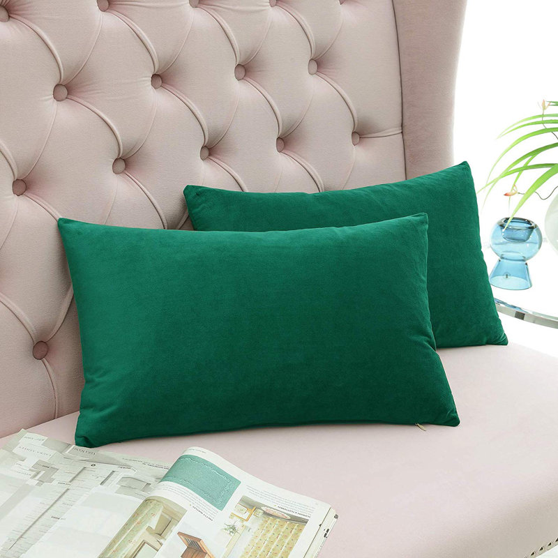 Solid Velvet Reversible Pillow Cover, Emerald Green, 12"H x 20"W