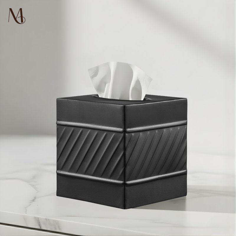 Wave Embossed Metal Tissue Box Cover, Black