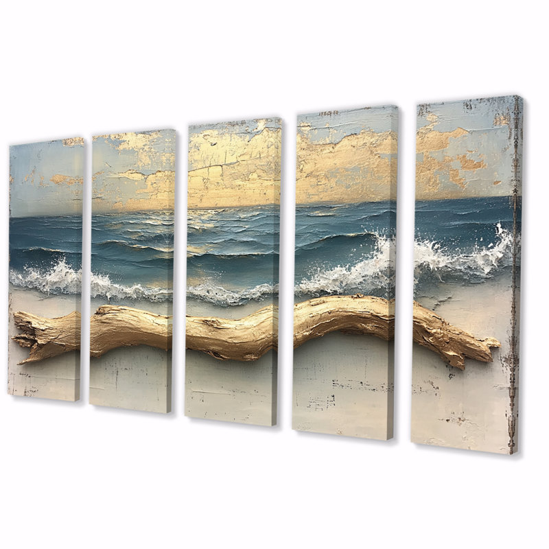 Ensemble de décorations murales bord de mer doré et bleu Driftwood, H 32 po x l 80 po