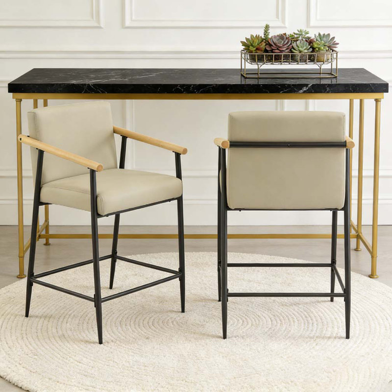 Tabouret de comptoir avec structure en fer, Espresso, kaki