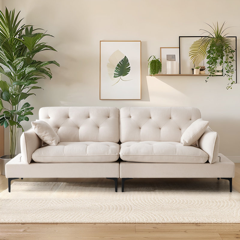 Canapé profond rembourré 75,6 po avec accoudoirs pliables, Beige