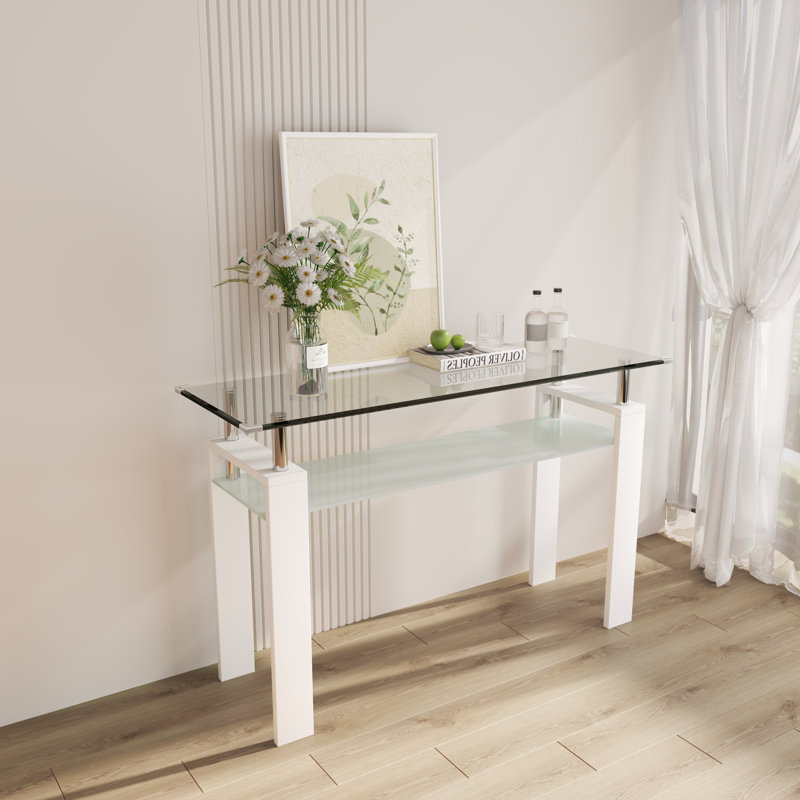 Mildura 47.2'' Glass Top Console Table, White