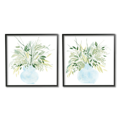 «Herbal Plants Watercolor Vase» par Grace Popp - ensemble de 2 peintures sur bois