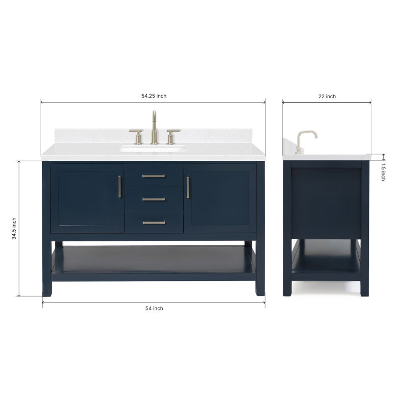 Bayhill 42'' Free Standing Single Bathroom Vanity with Quartz Top, White, 54" W, Carrara White Quartz