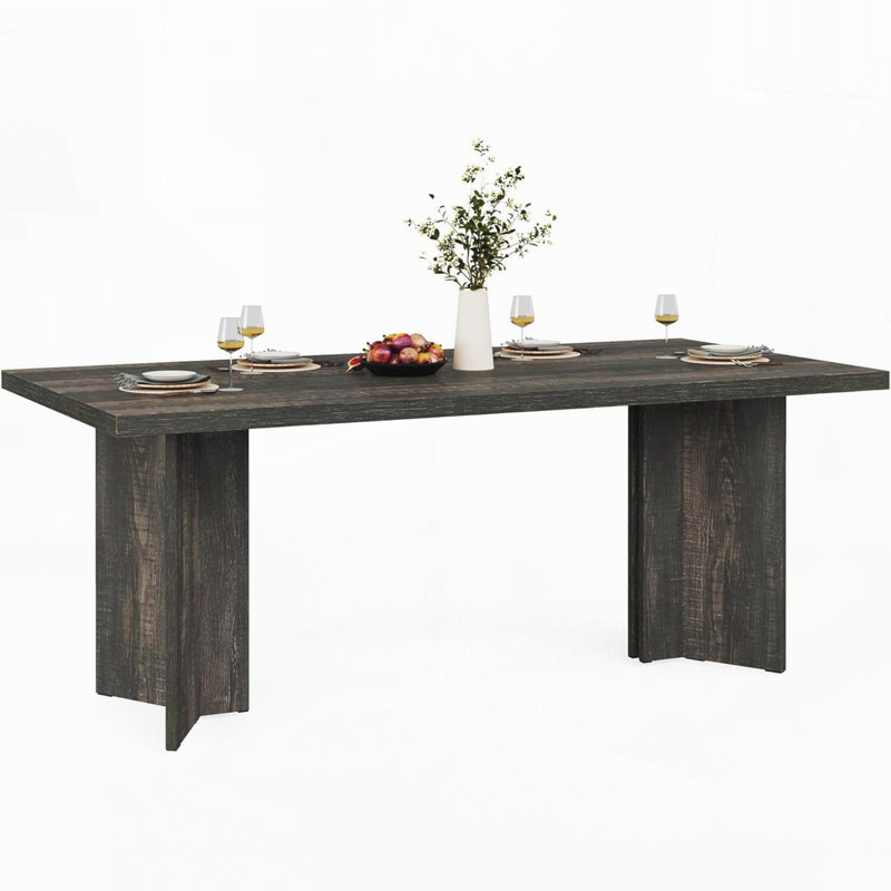 63" Farmhouse Dining Table for 4-6, Dark Gray