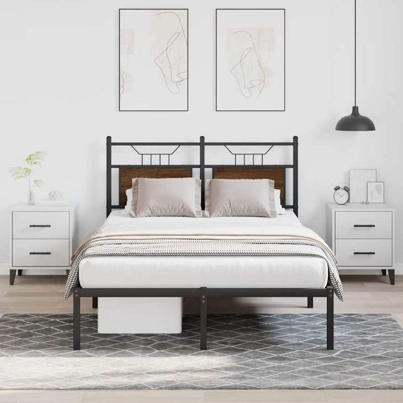 Bed Frame Without Mattress Engineered Wood, Small Double (4'), Smoked Oak