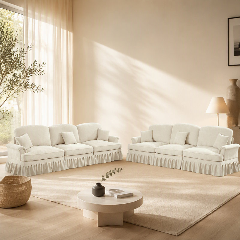 Ensemble de canapé classique 2 pièces avec accoudoirs évasés, volants amovibles et pieds fuselés pour un décor de salon élégant