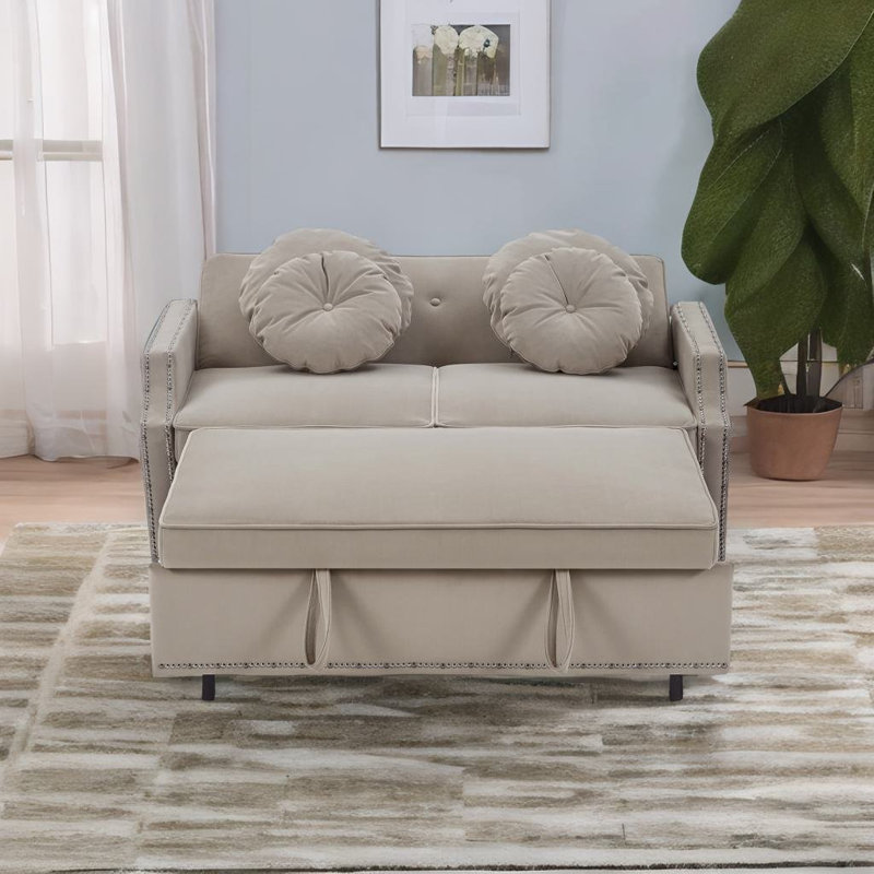 Adriannah Upholstered 54.7'' Sleeper Sofa, Coffee 100% Polyester