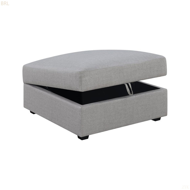 Square Upholstered Storage Ottoman, Grey