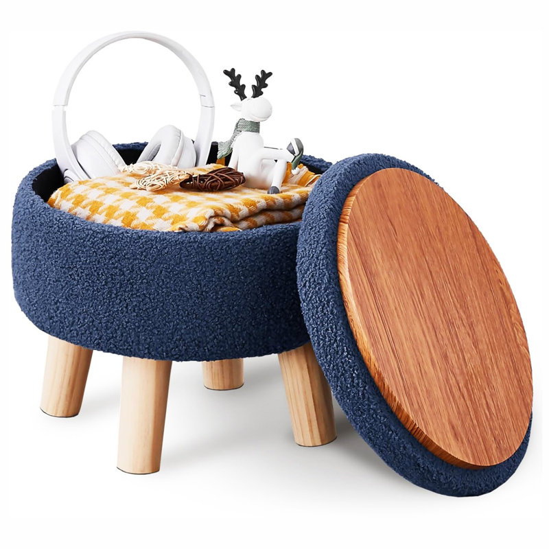 Modern Round Footrest with Soft Padded Seat, Blue