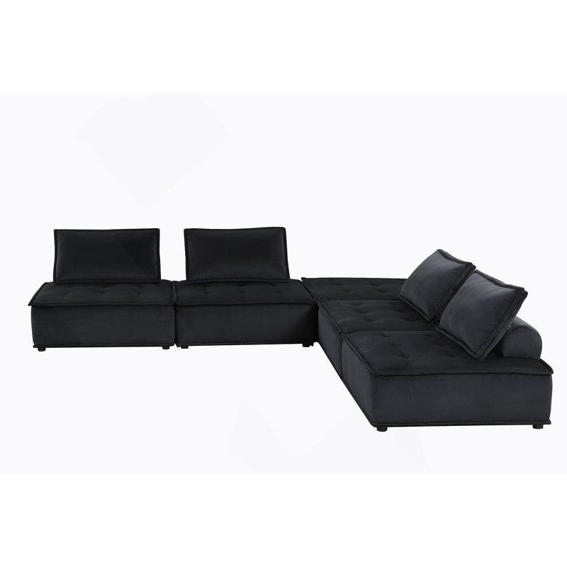 Canapé modulaire 160 po en velours noir 5 pièces