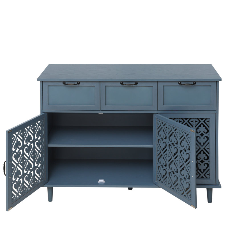 47.23"Sideboard Buffet Cabinet with 3 Carved Doors, 3 Drawer and Adjustable Shelves for Dining Room, Living Room & Entryway
