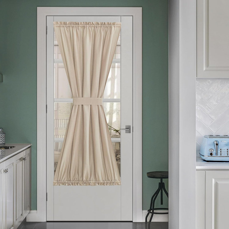  Door Curtain for French Door, Thick Linen Blended Light Filtering Solid Rod Pocket Window Cover for Glass Patio, 1 PC
