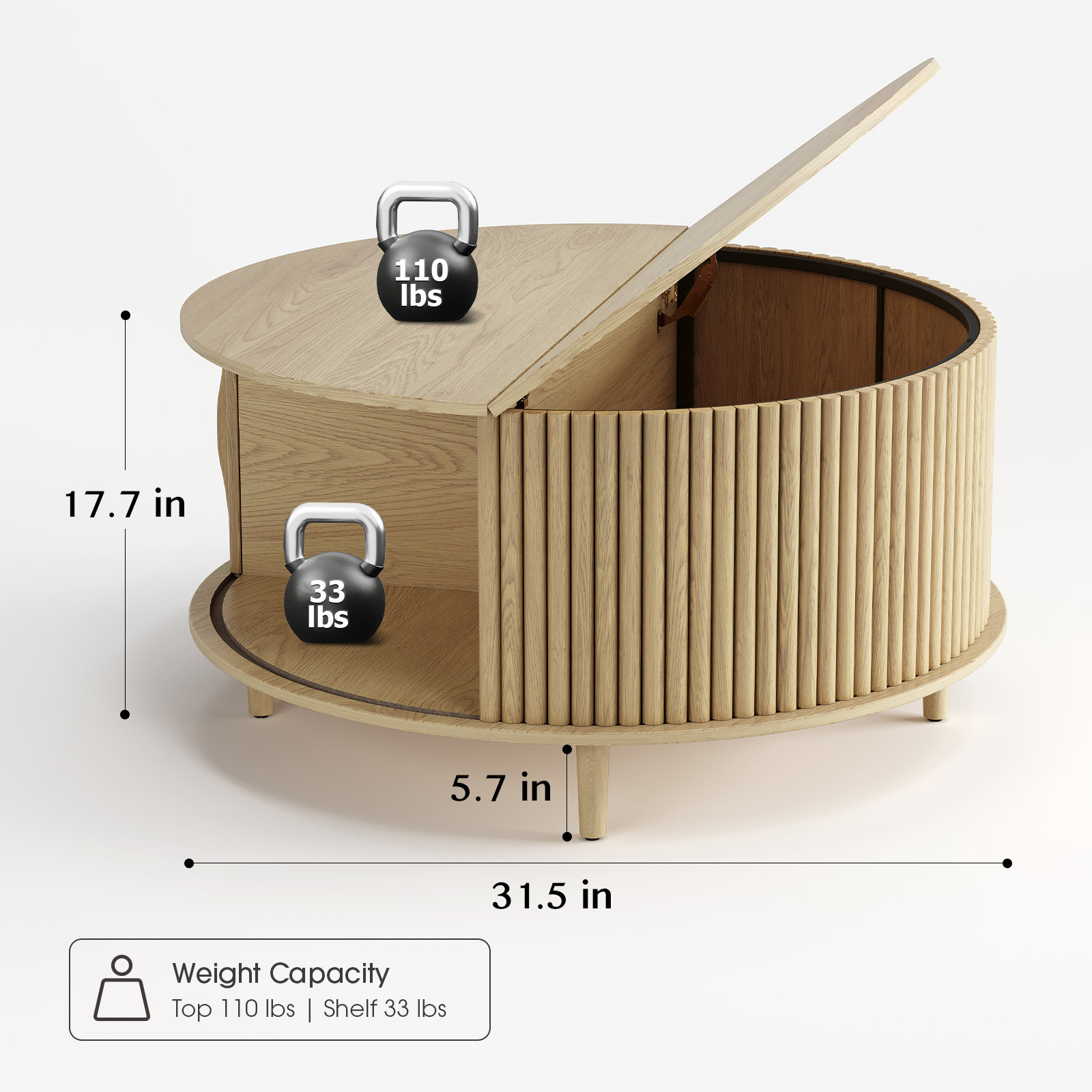 Mid Century Modern Round Coffee Table With Storage