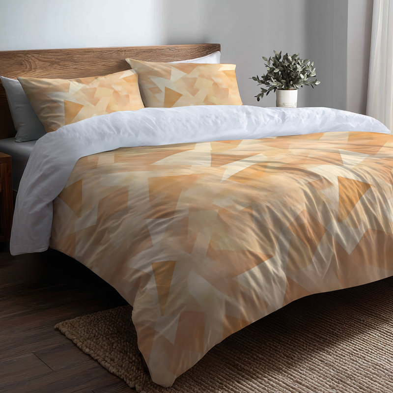 Ensemble de literie à motif géométrique 3 pièces - Ensemble de housse de couette et coussin décoratif Modern Beige Angles
