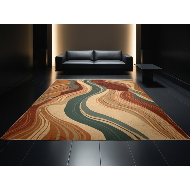 Machine Washable Gregorey Country Rustic Vintage Look Rug in Brown – Beige Binding, 7x9