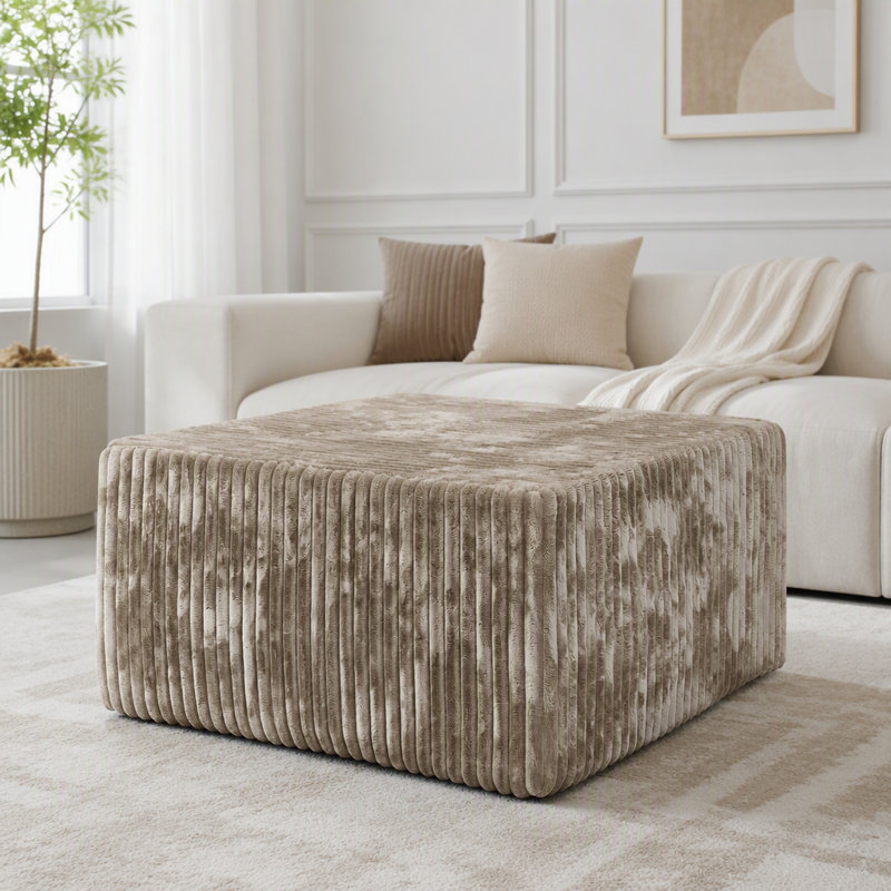 Pouf modulaire cube en velours côtelé rayé, Rembourrage en mousse brune