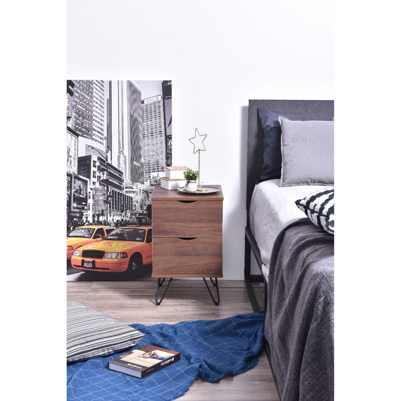 Holzworth 35.2cm W Particle Board / Chipboard Bedside Table, Walnut