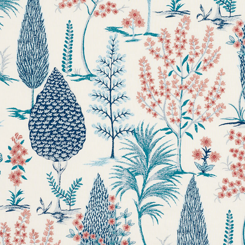 Pandora Embroidery Fabric, Delft/Rose