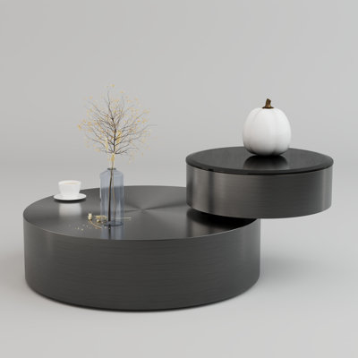 31.5 Inch Grey Coffee Table 2 Tiers Center Table With 360°Swivel Tabletop