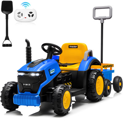 Tracteur pour enfant 12V avec remorque détachable, volant et jeu de roues durable pour enfants