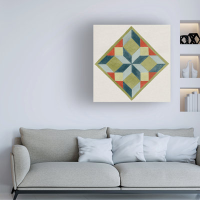 Art mural sur toile tendue - "Barn Quilt III" Grace Popp pour décoration de salon, de chambre à coucher ou de bureau - 35 x 35