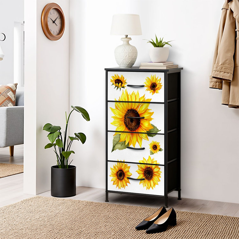 4 Drawer Dresser for Bedroom, Narrow Chest of Drawers, Wooden Top and Study Iron Frame 18"x37.5"-(WxH)