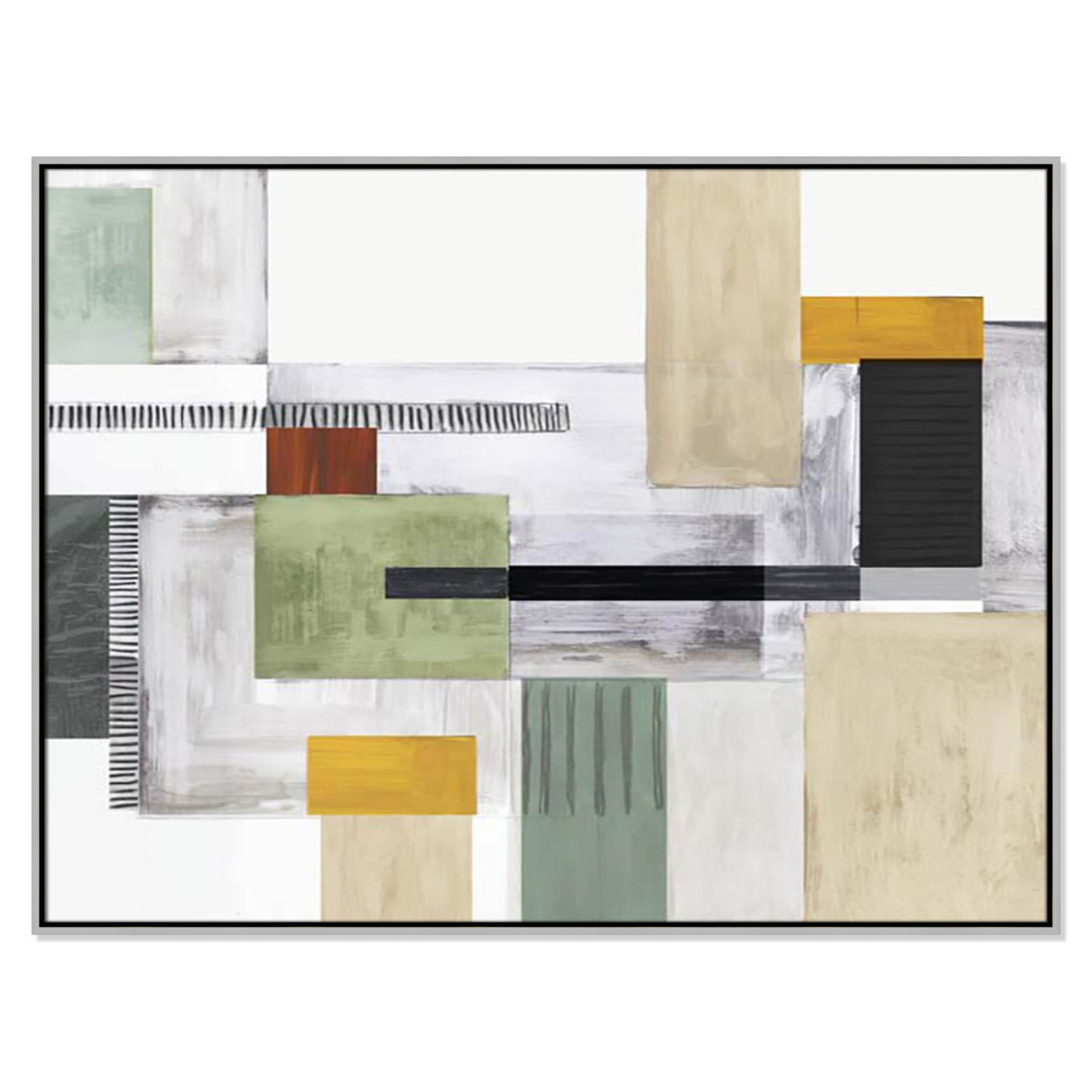 Playful Blocks Print by Tom Reeves, No Mat, 37.5" H x 49.5" W x 2" D, Silver Floater Framed