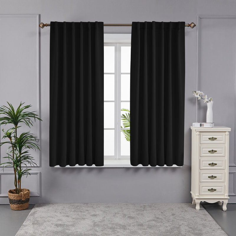 Taburao Back Tab Room Darkening Curtain Pair, Black, 42" W x 54" L