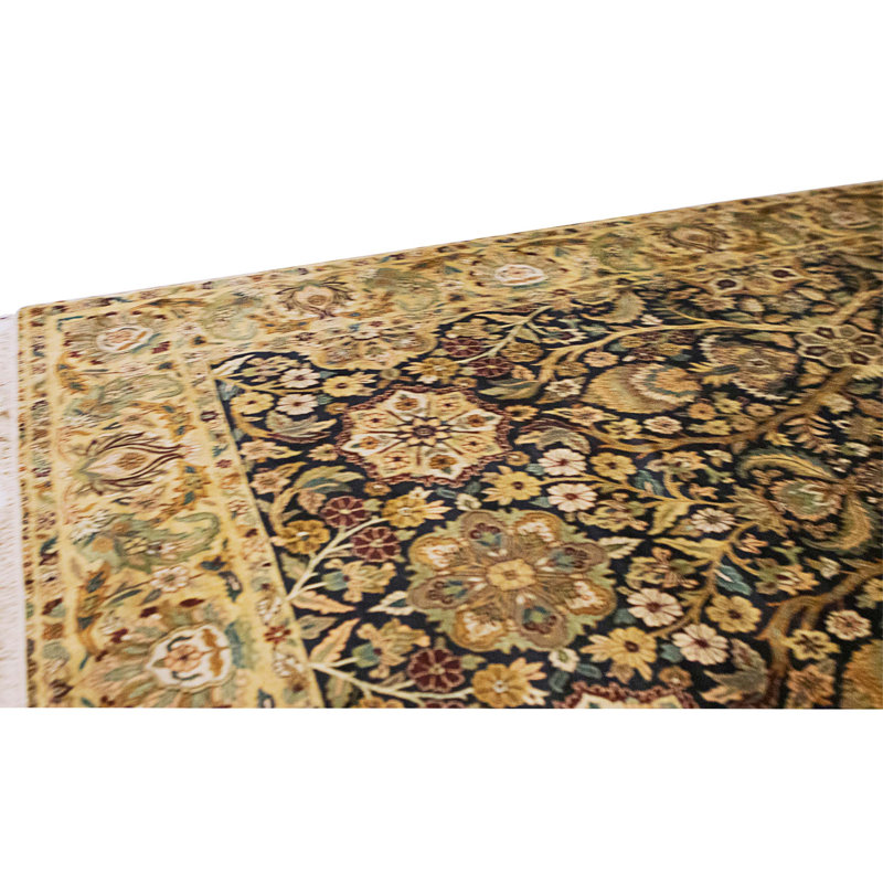 Tapis noir et doré de haute qualité noué à la main