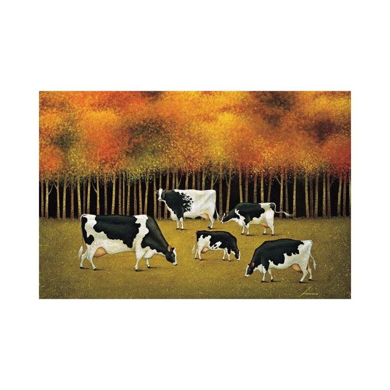 Cows In Autumn by Lowell Herrero - Wrapped Canvas Painting, 101.6 cm H x 66.04 cm W x 3.175 cm D