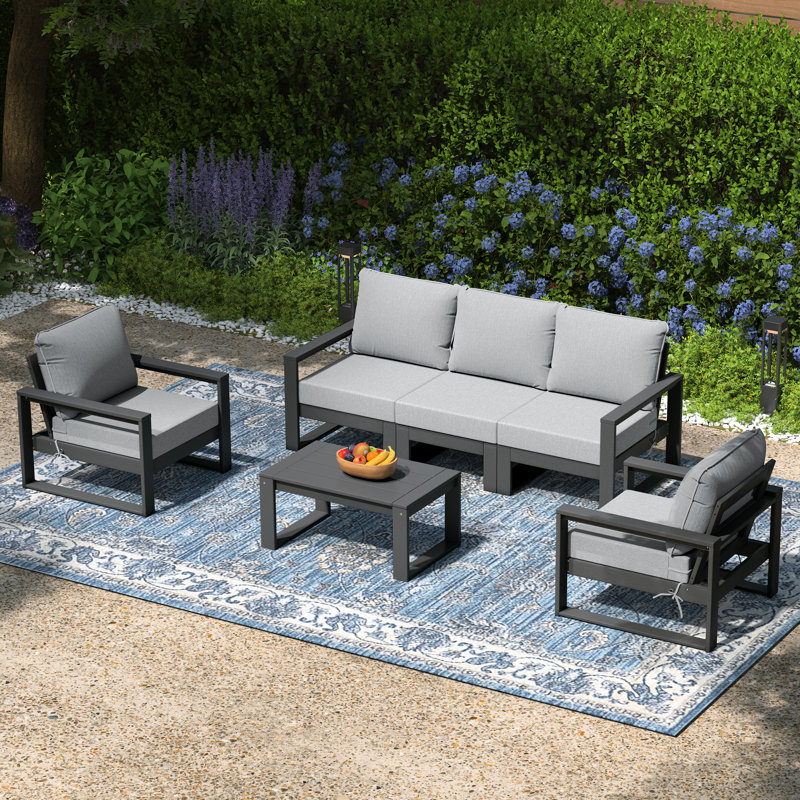 Ensemble de conversation modulaire 6 pièces avec cadre gris Patio, Gris clair