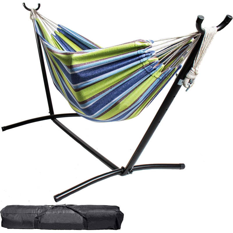 Double hamac de camping avec support en acier robuste, ensemble de hamac réglable d'une capacité de 550 lb avec sac de transport pour patio extérieur