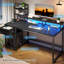 Bureau d'ordinateur en bois manufacturé avec lumières DEL et prises de courant-269661994-269661999