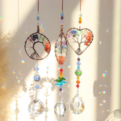 3pcs Crystal Hanging Tree of Life Colorful Suncatchers with Prisms