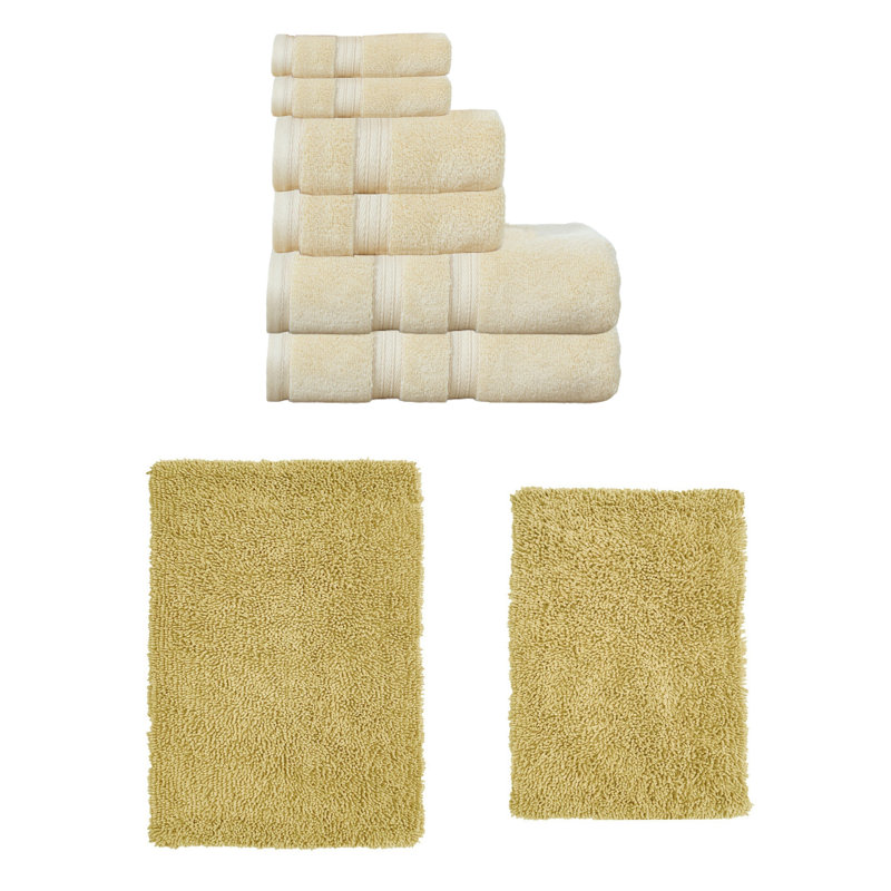 Bruno Collection 100% Soft Cotton Towel Set & 17x24" Bath Rug, Yellow, 8 Piece Towel Set