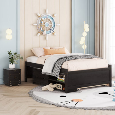 Modern Bed With Trundle,Under Bed Storage Box And Nightstand