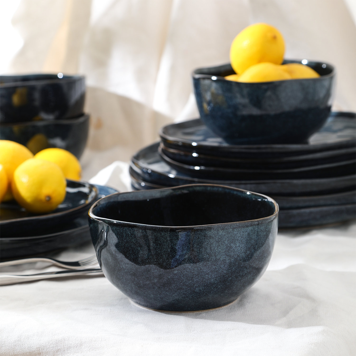 Stone Lain Mirella 4-Piece Bowl Set Stoneware, Blue